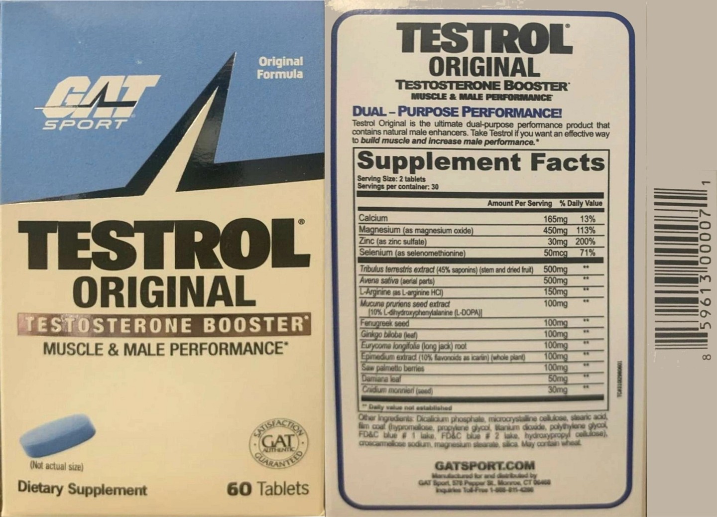 GAT, Testrol Original, Testosterone Booster label