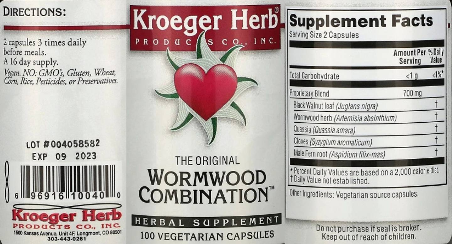 Kroeger Herb Co, The Original Wormwood Combination label