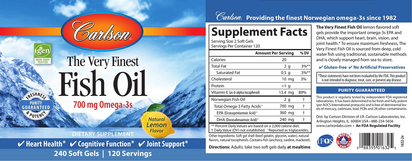 Carlson, The Very Finest Fish Oil label