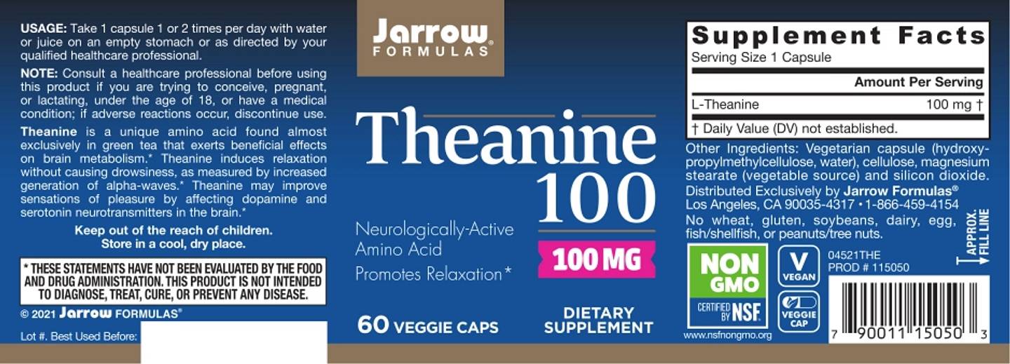 Jarrow Formulas, Theanine 100 label