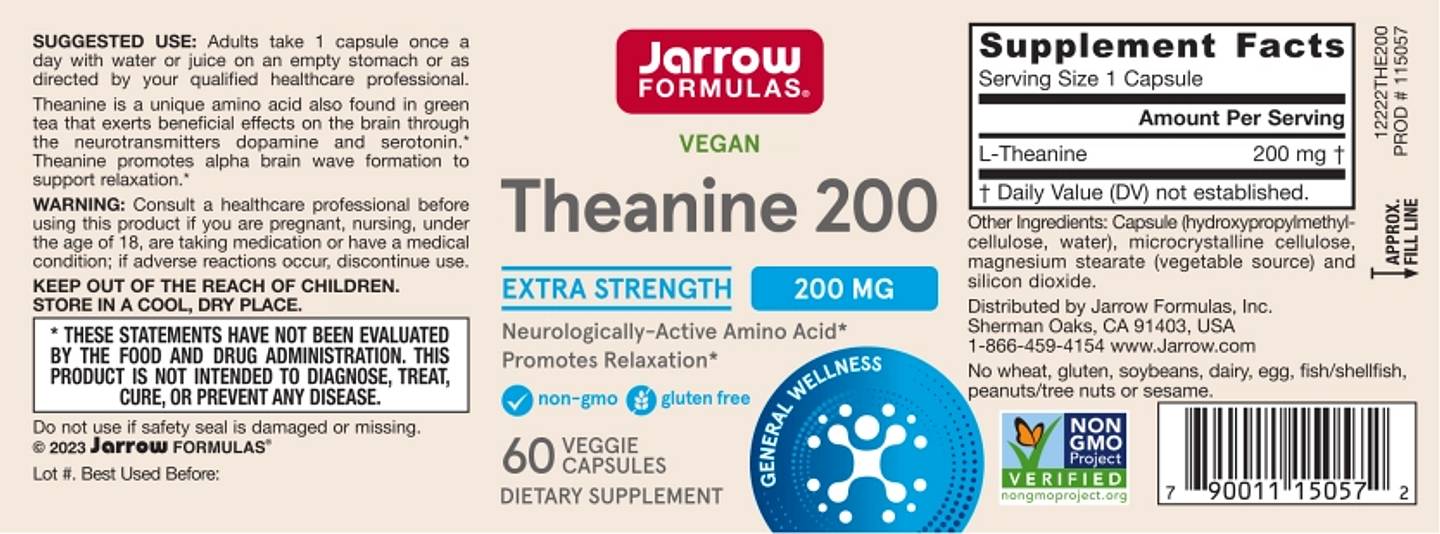 Jarrow Formulas, Theanine 200 label