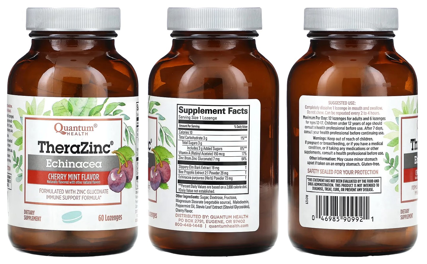 Quantum Health, TheraZinc, Echinacea, Cherry Mint packaging