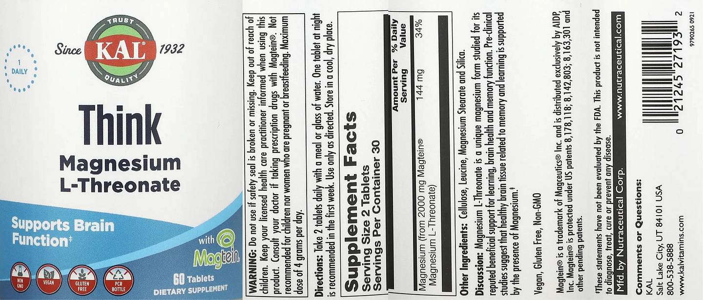 KAL, Think Magnesium L-Threonate label