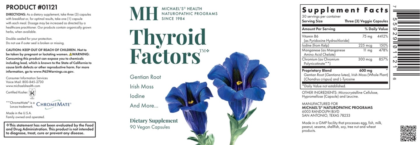 Michael's Naturopathic, Thyroid Factors label