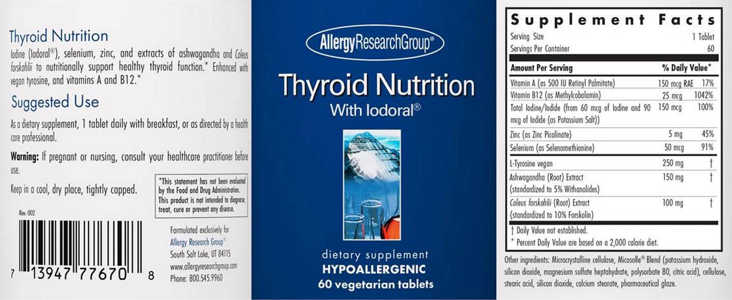 Allergy Research Group, Thyroid Nutrition with Iodoral label