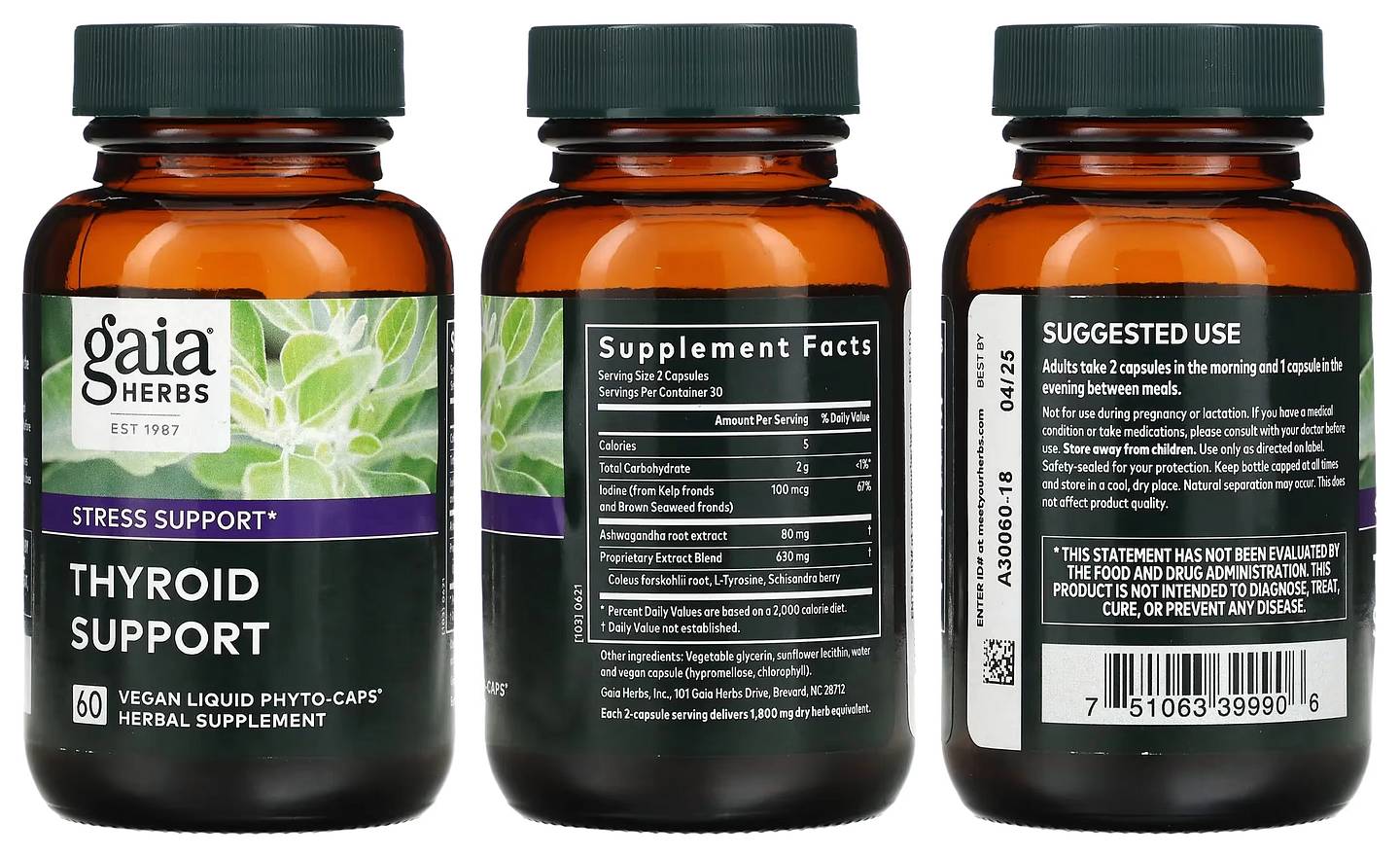 Gaia Herbs, Thyroid Support packaging