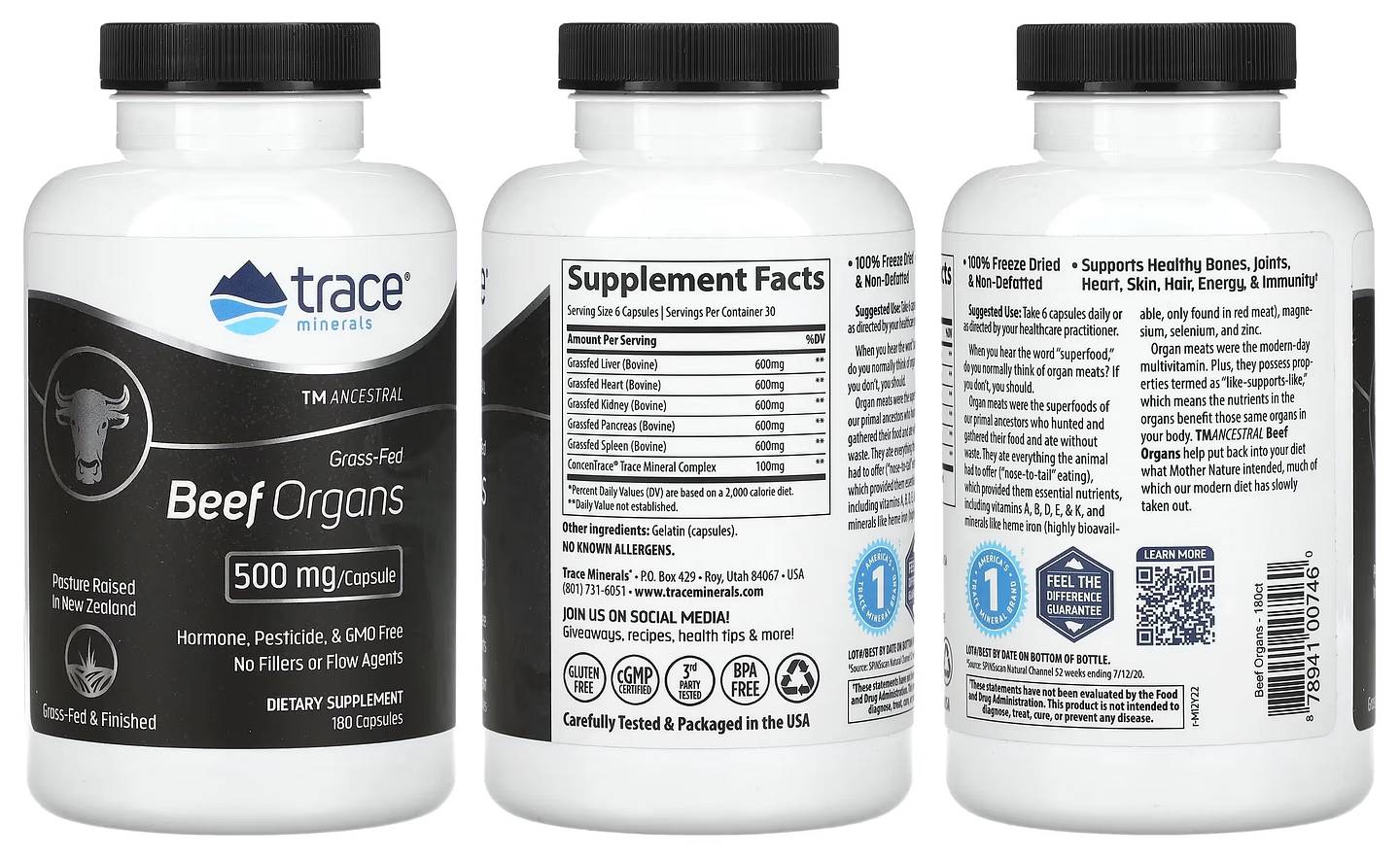 Trace Minerals, TM Ancestral, Grass-Fed Beef Organs packaging