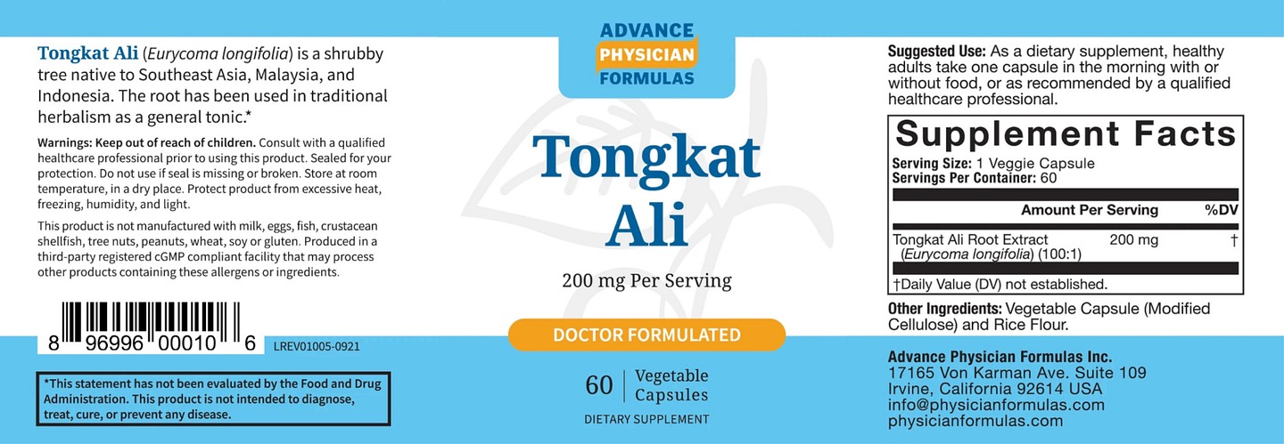 Advanced Physician Formulas, Tongkat Ali label
