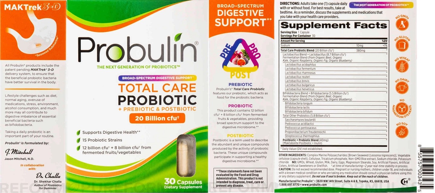 Probulin, Total Care Probiotic label