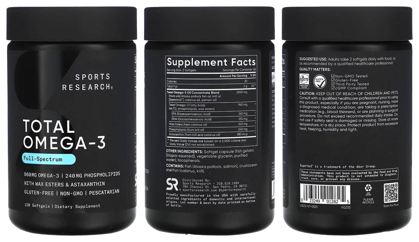 Sports Research, Total Omega-3 packaging