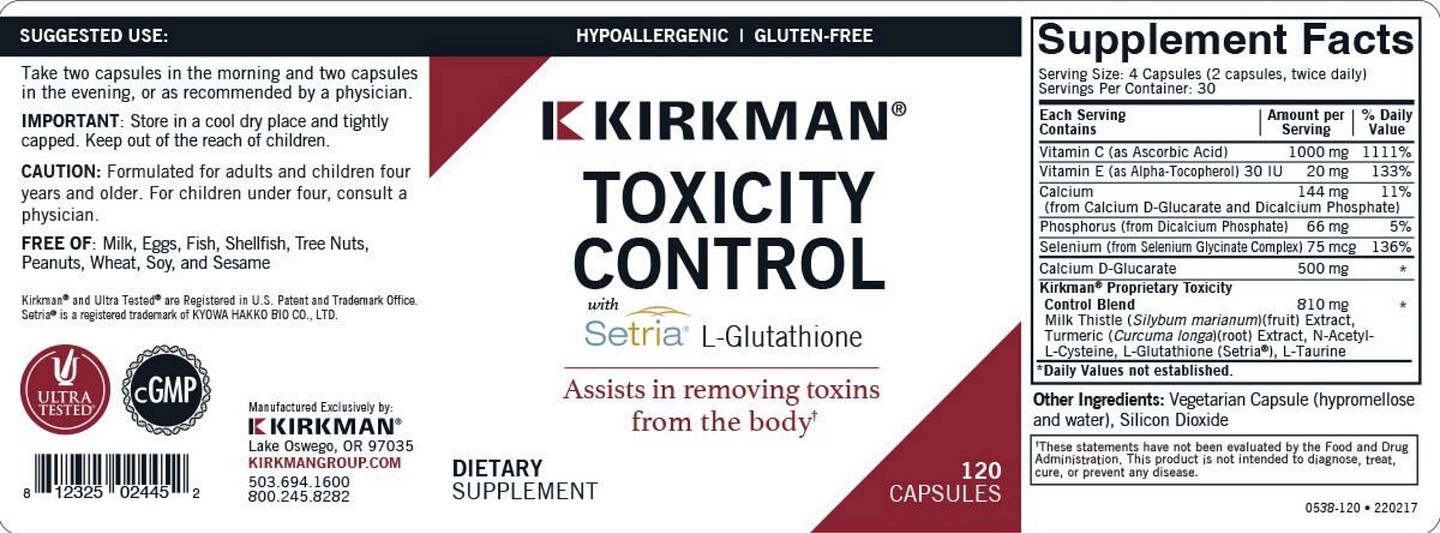 Kirkman Labs, Toxicity Control with Setria L-Glutathione label