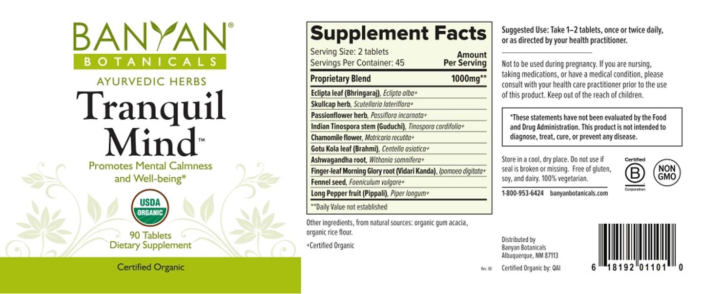 Banyan Botanicals, Tranquil Mind label