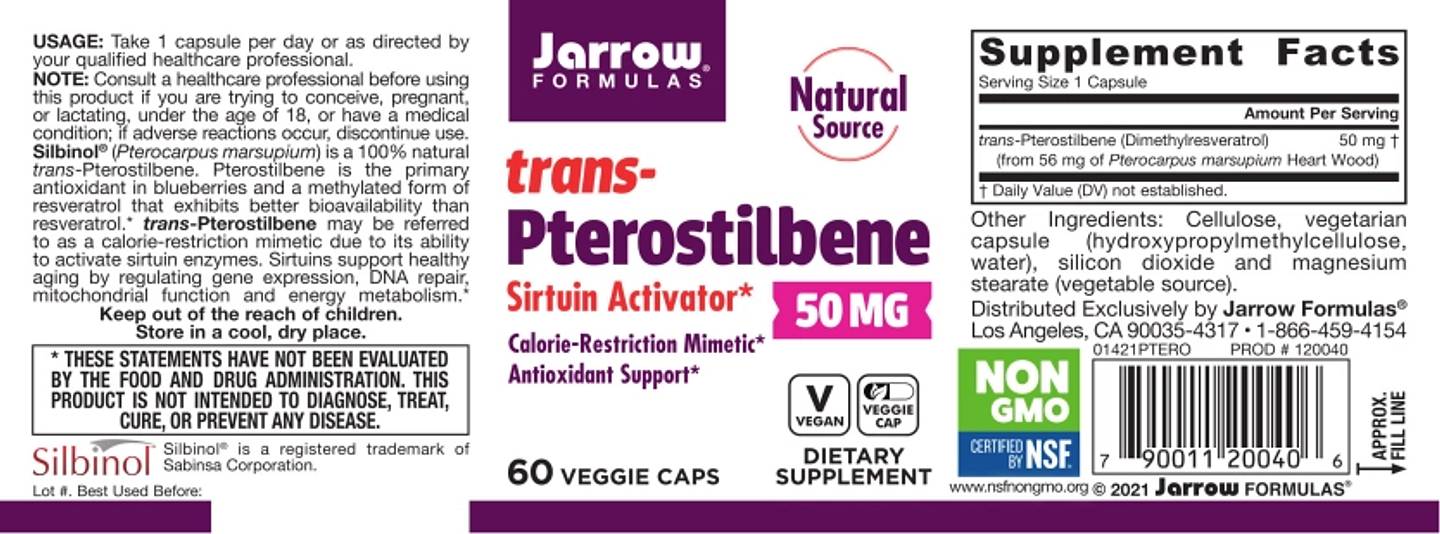 Jarrow Formulas, Trans-Pterostilbene label