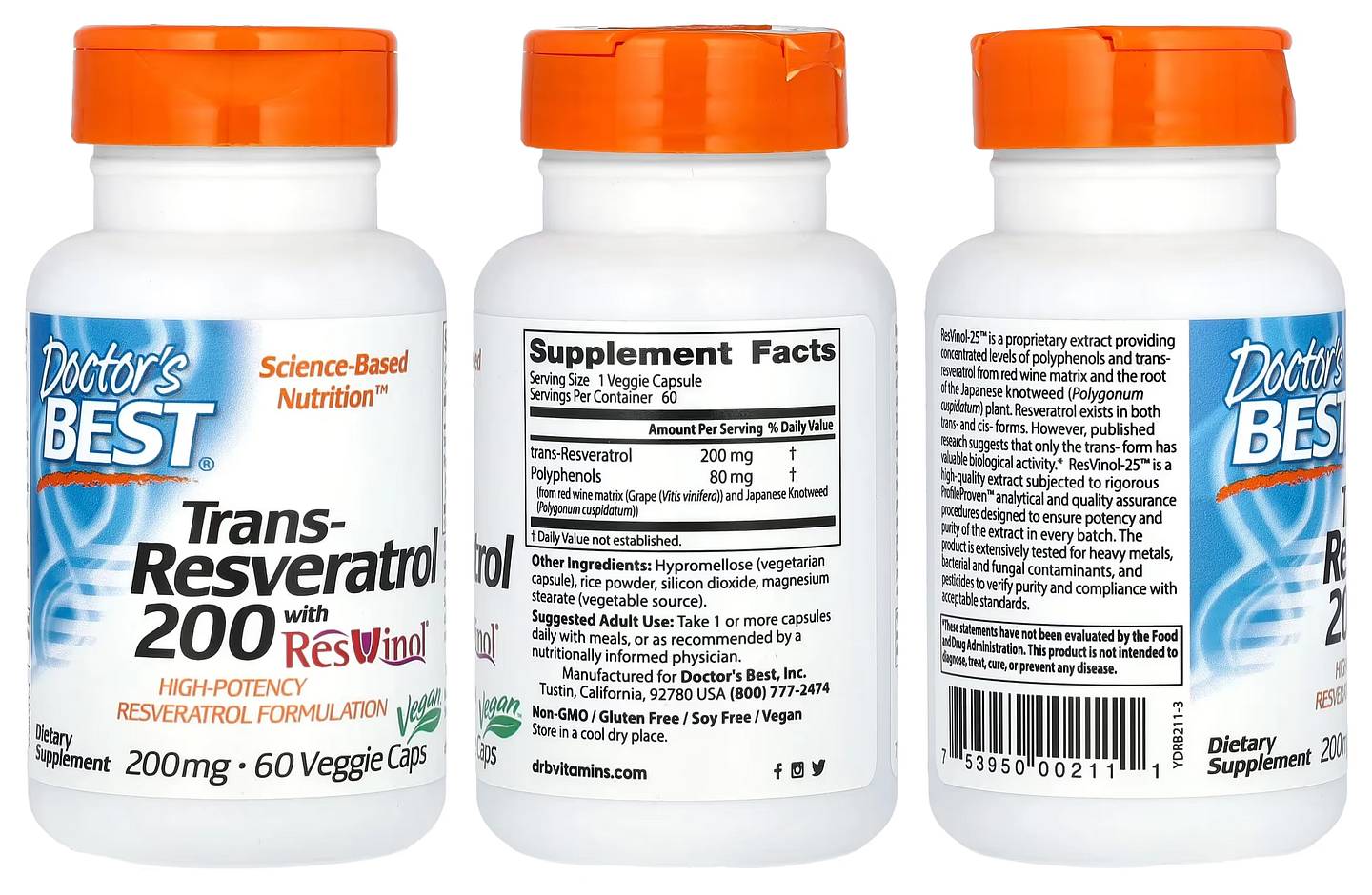 Doctor's Best, Trans-Resveratrol 200 with Resvinol packaging