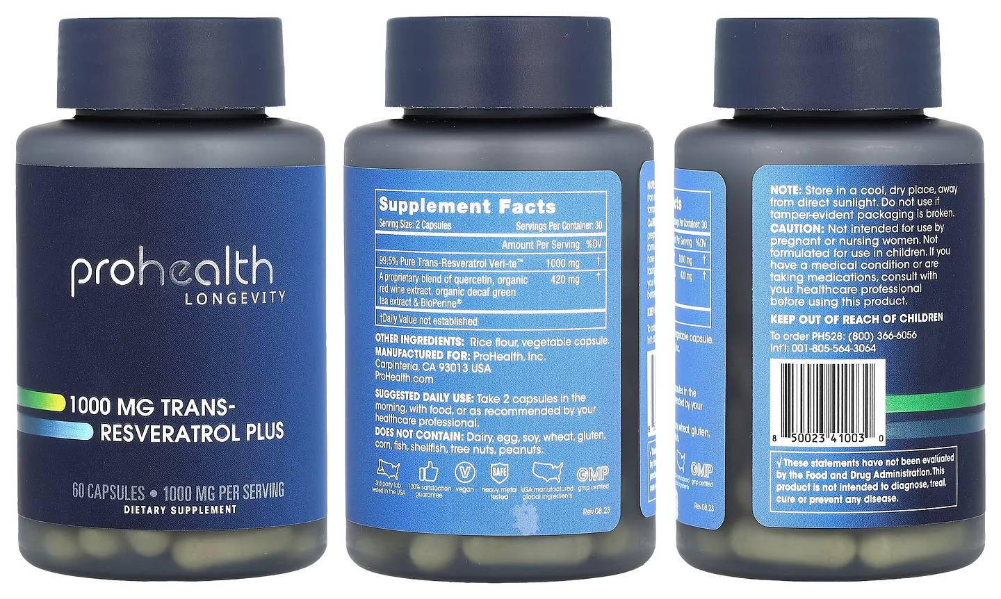 ProHealth Longevity, Trans-Resveratrol Plus packaging