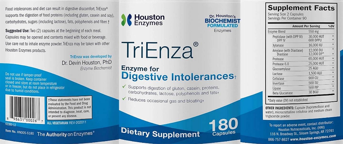 Houston Enzymes, TriEnza, Enzyme For Digestive Intolerances label