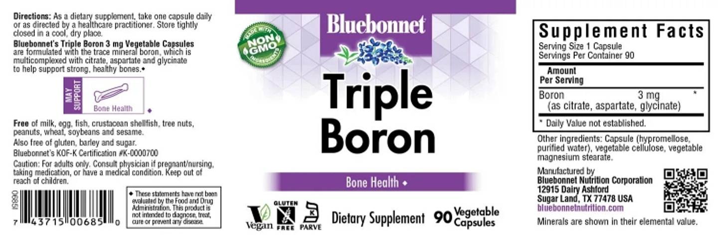 Bluebonnet Nutrition, Triple Boron, Citrate, Aspartate, Glycinate label