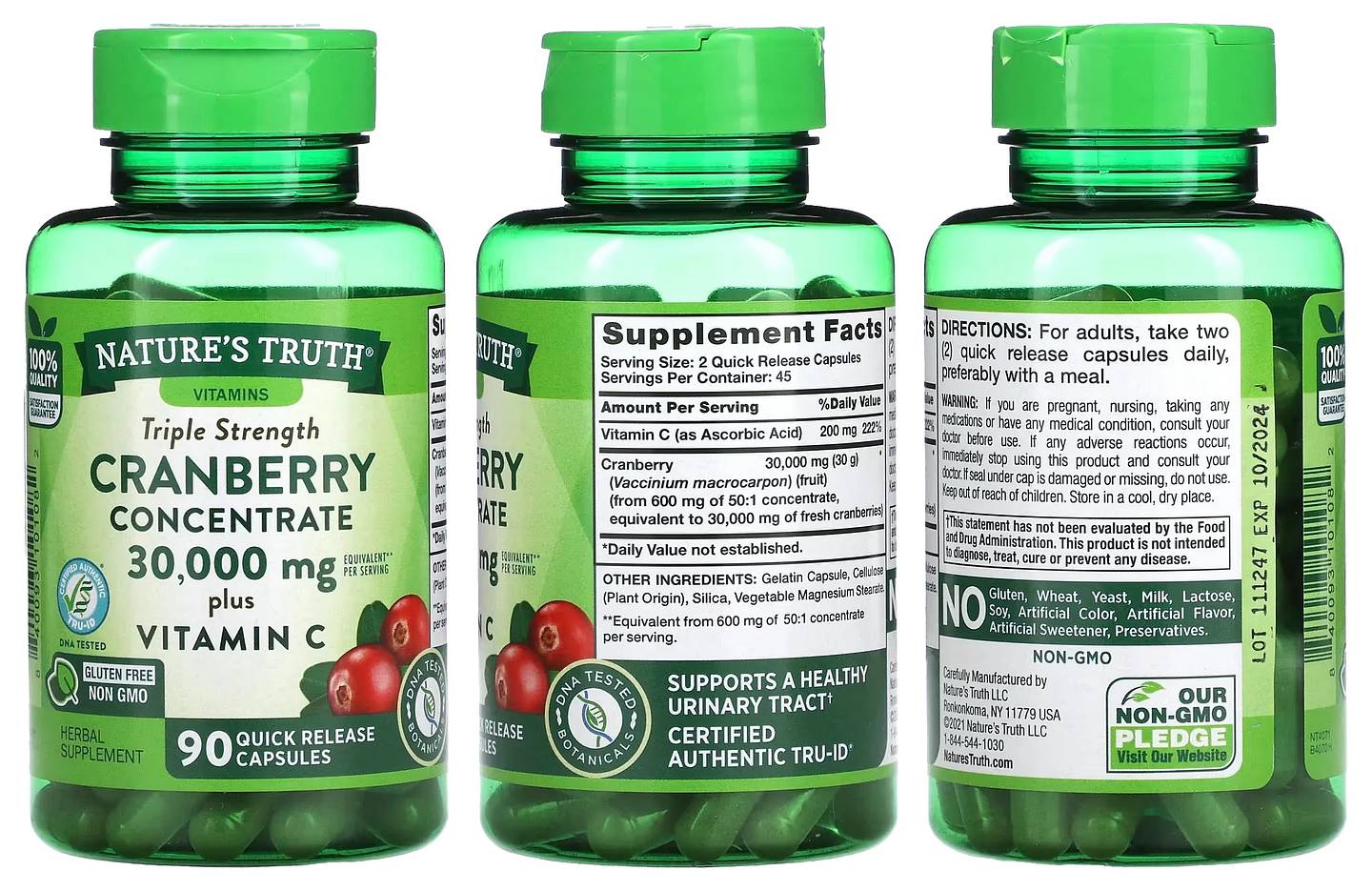 Nature's Truth, Triple Strength Cranberry Concentrate Plus Vitamin C packaging