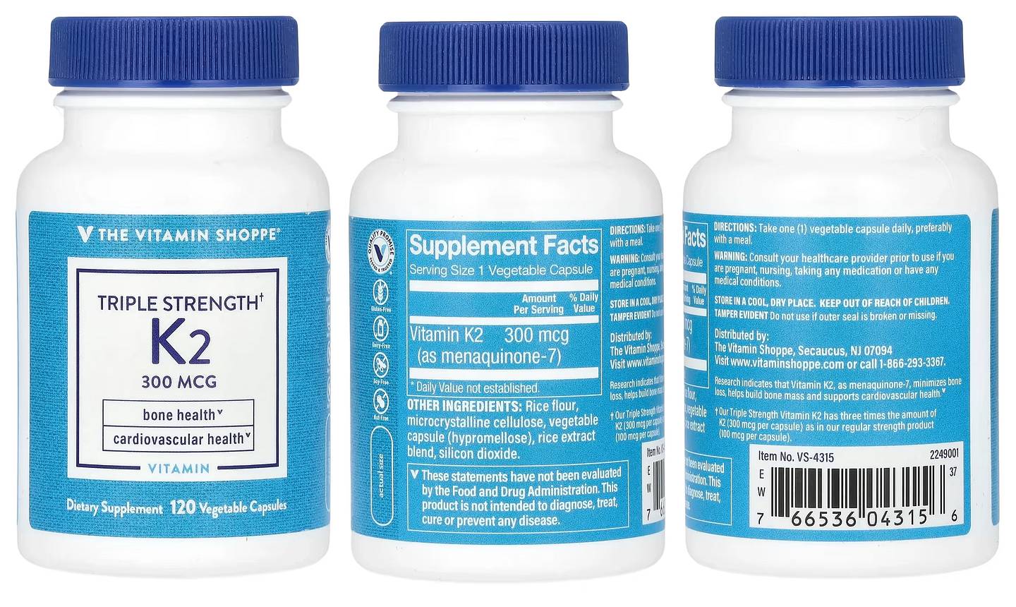 The Vitamin Shoppe, Triple Strength Vitamin K2 packaging