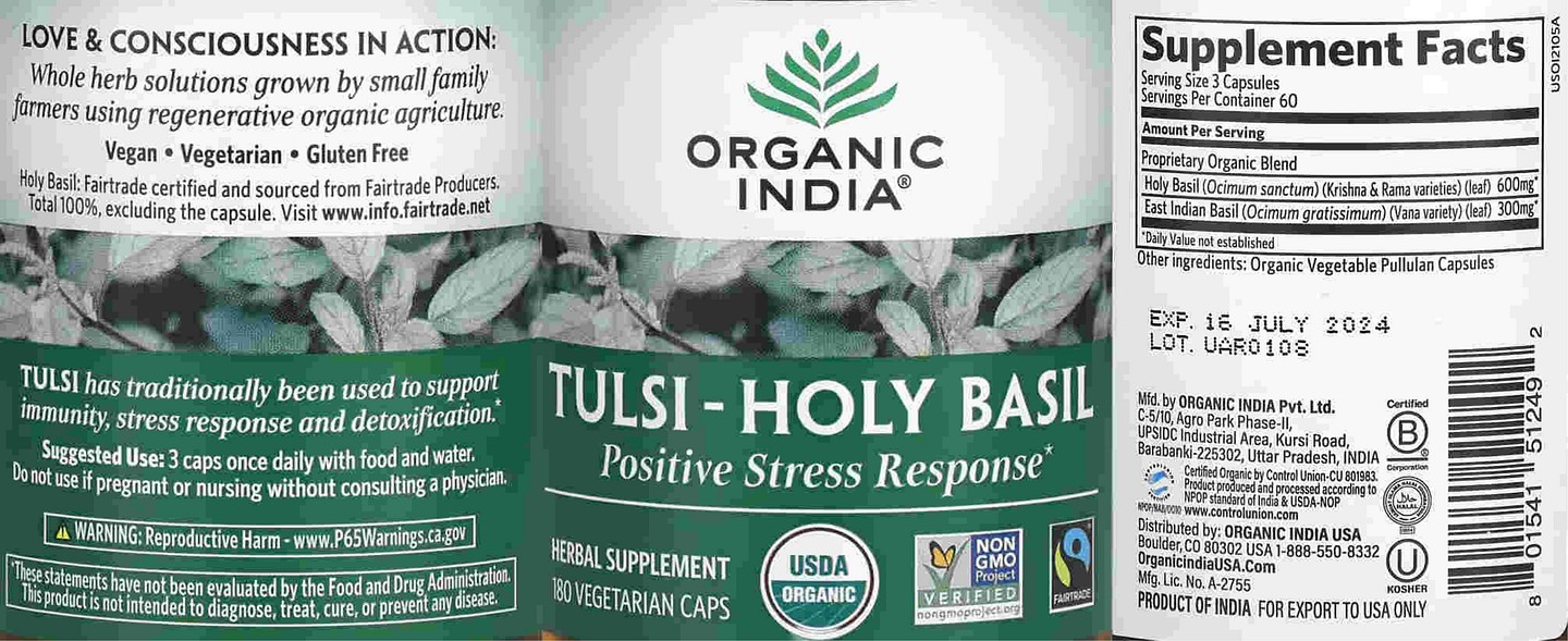 Organic India, Tulsi-Holy Basil label