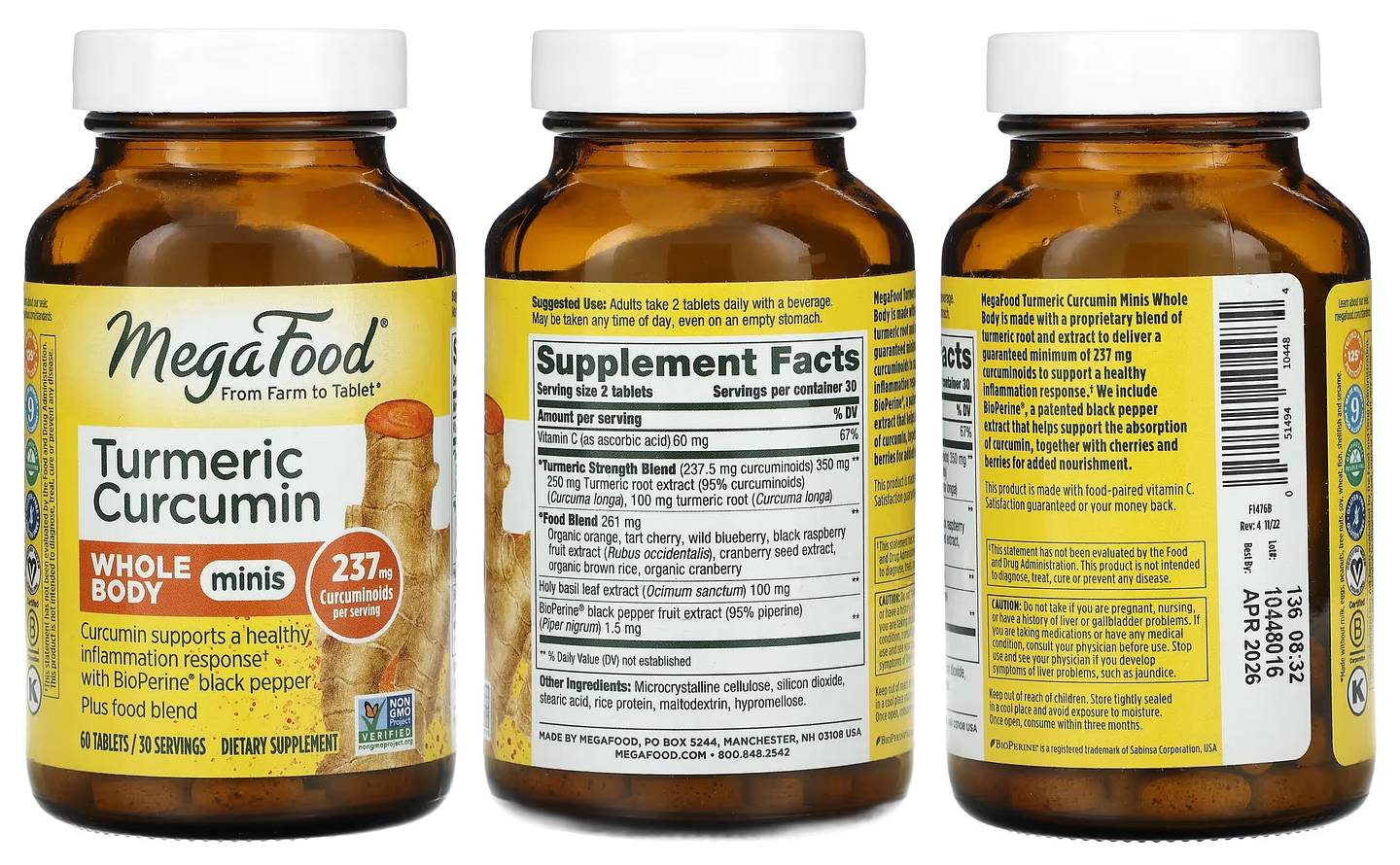 MegaFood, Tumeric Curcumin Whole Body Minis packaging