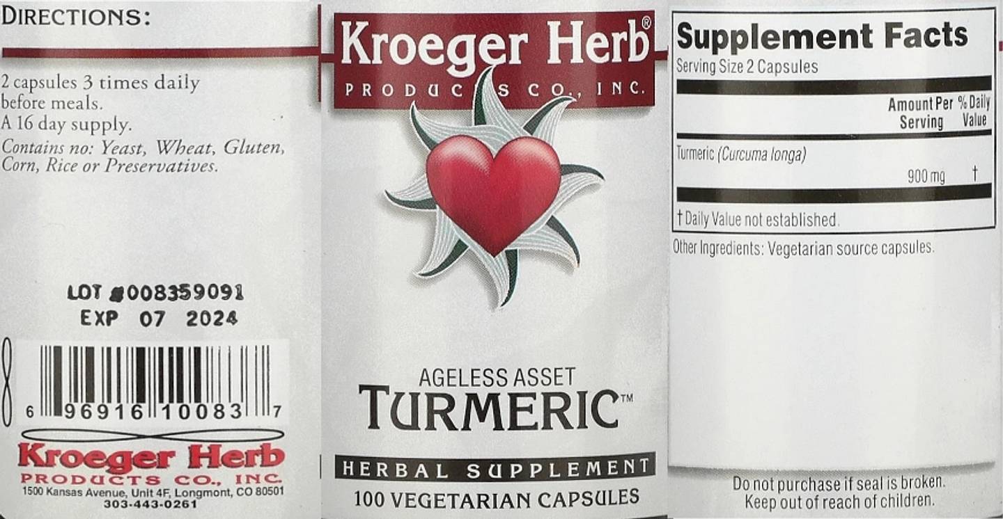 Kroeger Herb Products, Turmeric label