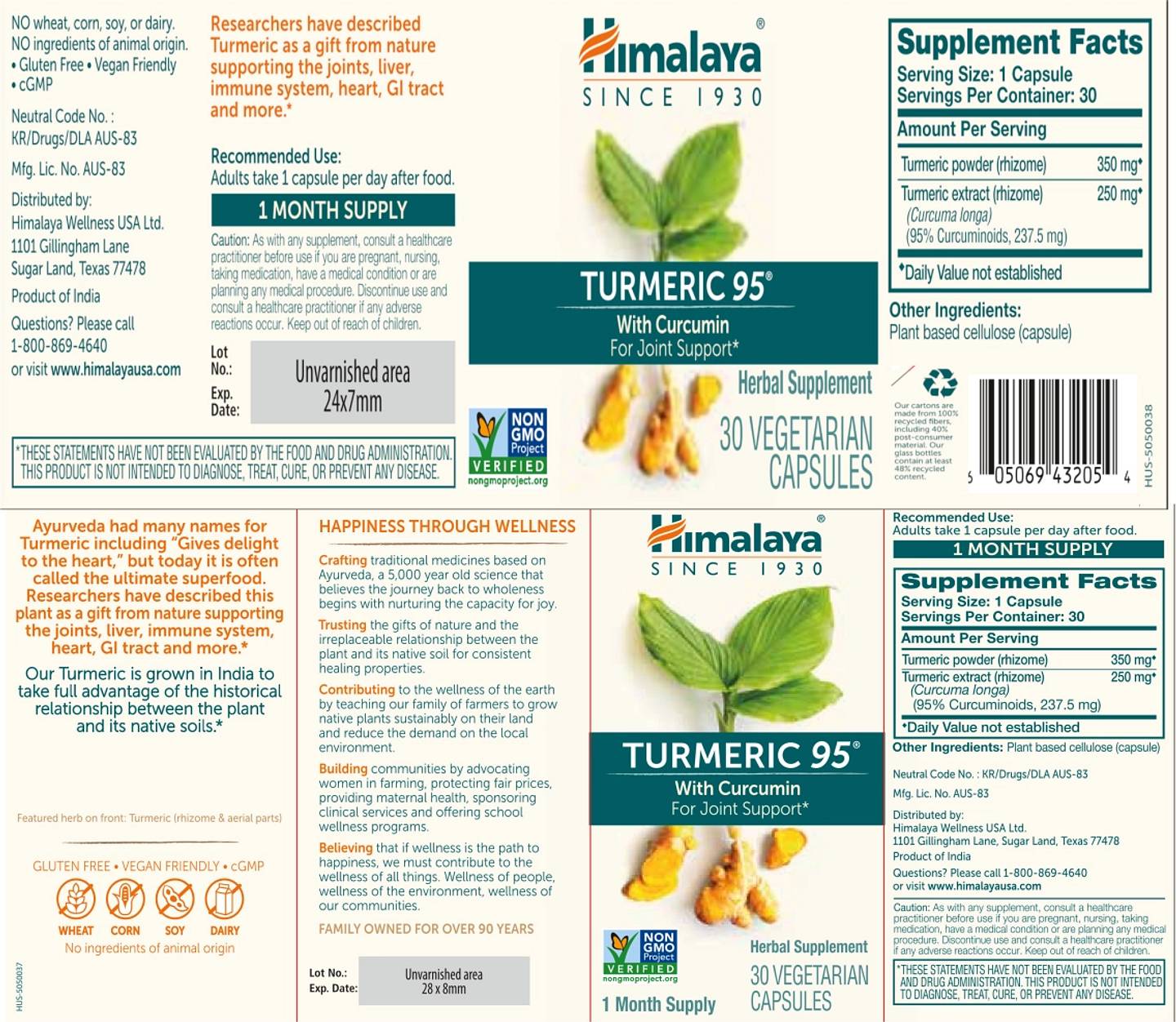 Himalaya, Turmeric 95 with Curcumin label