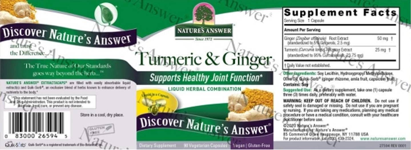 Nature's Answer, Turmeric & Ginger label