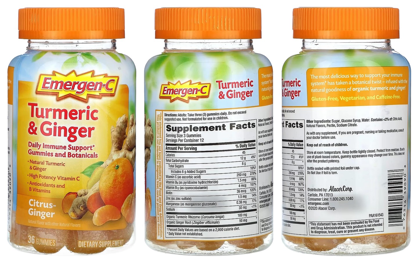 Emergen-C, Turmeric & Ginger, Citrus-Ginger packaging