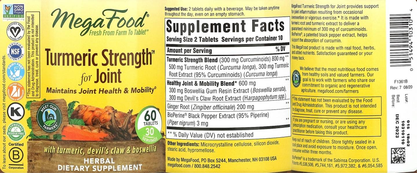 MegaFood, Turmeric Curcumin label