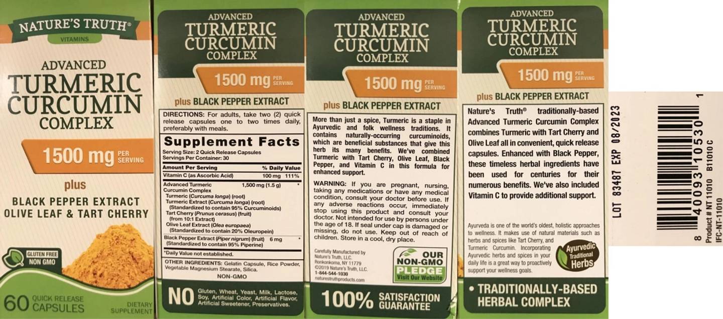 Nature's Truth, Turmeric Curcumin Complex label