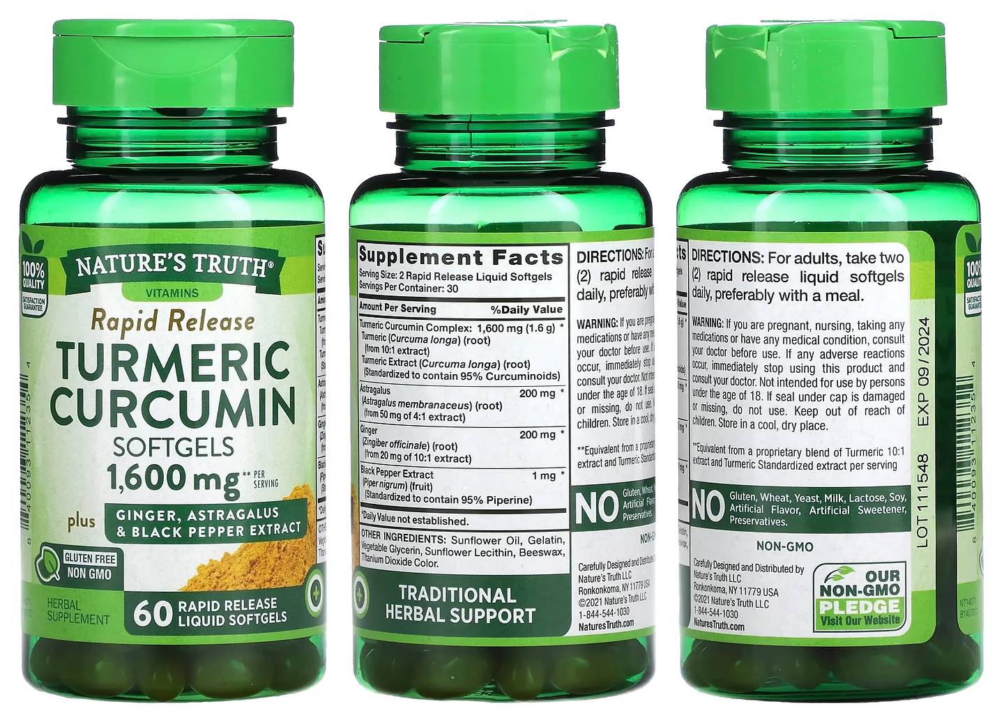 Nature's Truth, Turmeric Curcumin plus Ginger packaging