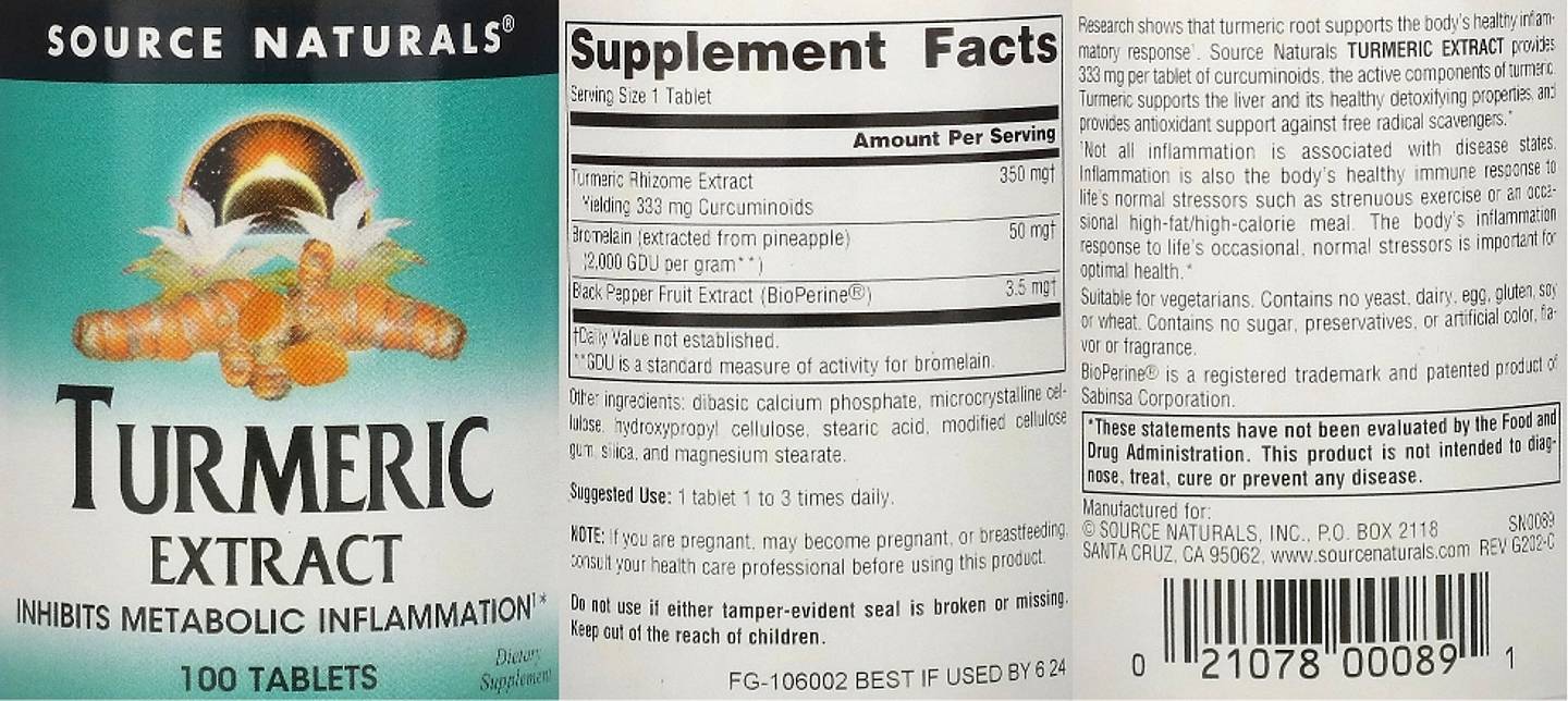 Source Naturals, Turmeric Extract label