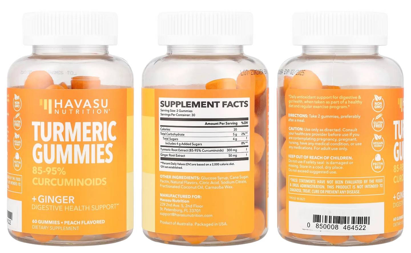 Havasu Nutrition, Turmeric + Ginger Gummies packaging