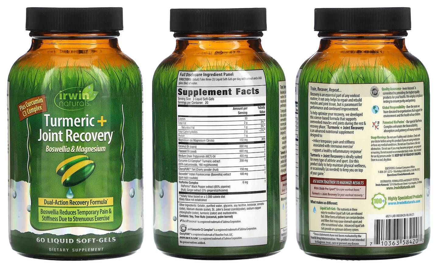 Irwin Naturals, Turmeric + Joint Recovery, Boswellia & Magnesium packaging