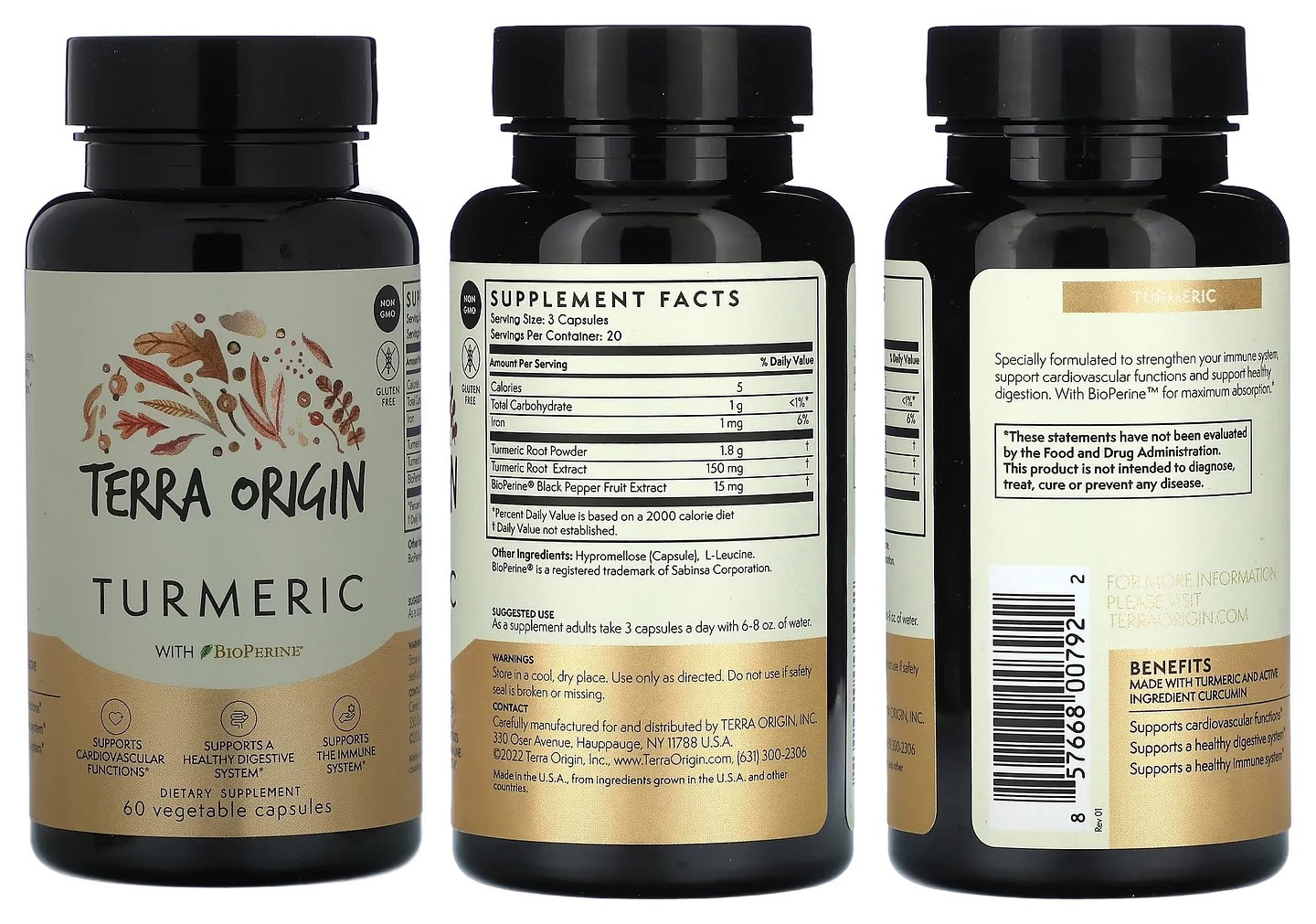 Terra Origin, Turmeric With BioPerine packaging