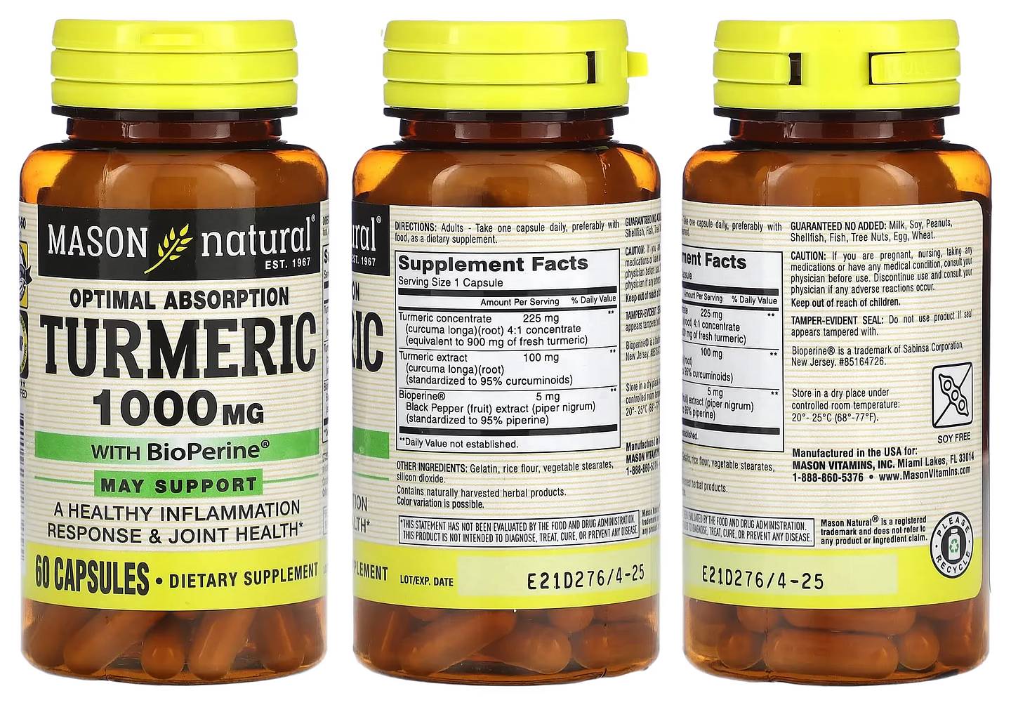 Mason Natural, Turmeric with BioPerine packaging