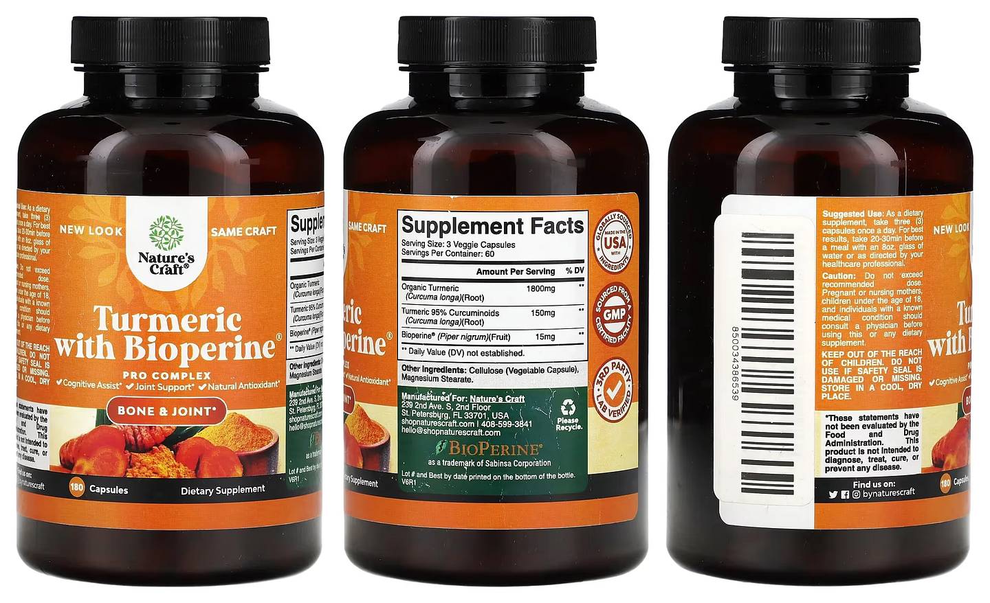 Nature's Craft, Turmeric with Bioperine packaging