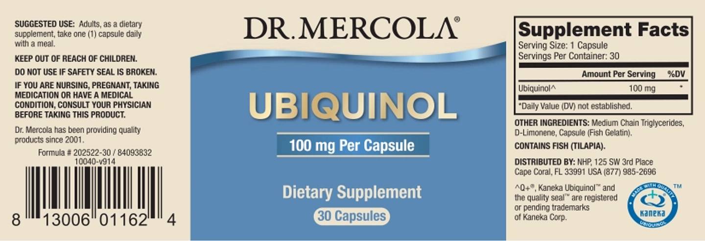 Dr. Mercola, Ubiquinol label