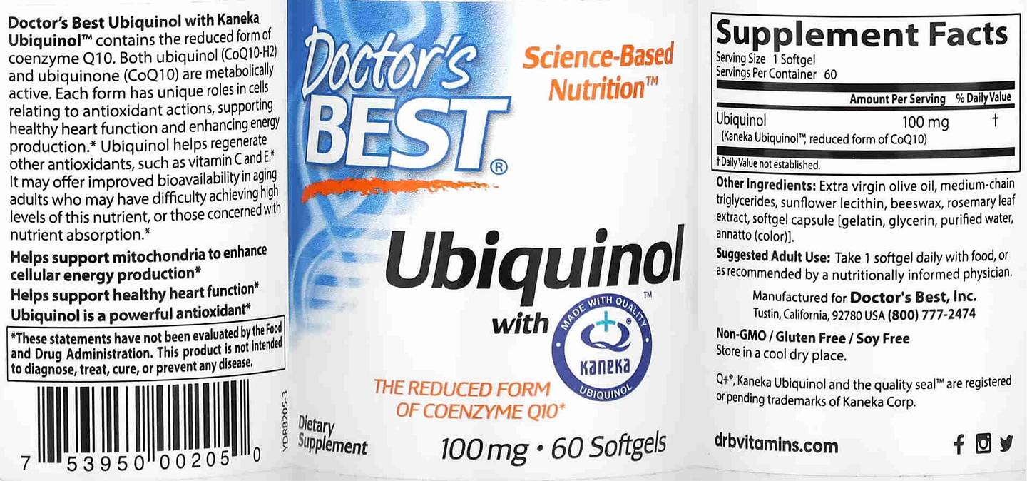 Doctor's Best, Ubiquinol with Kaneka Q+ label