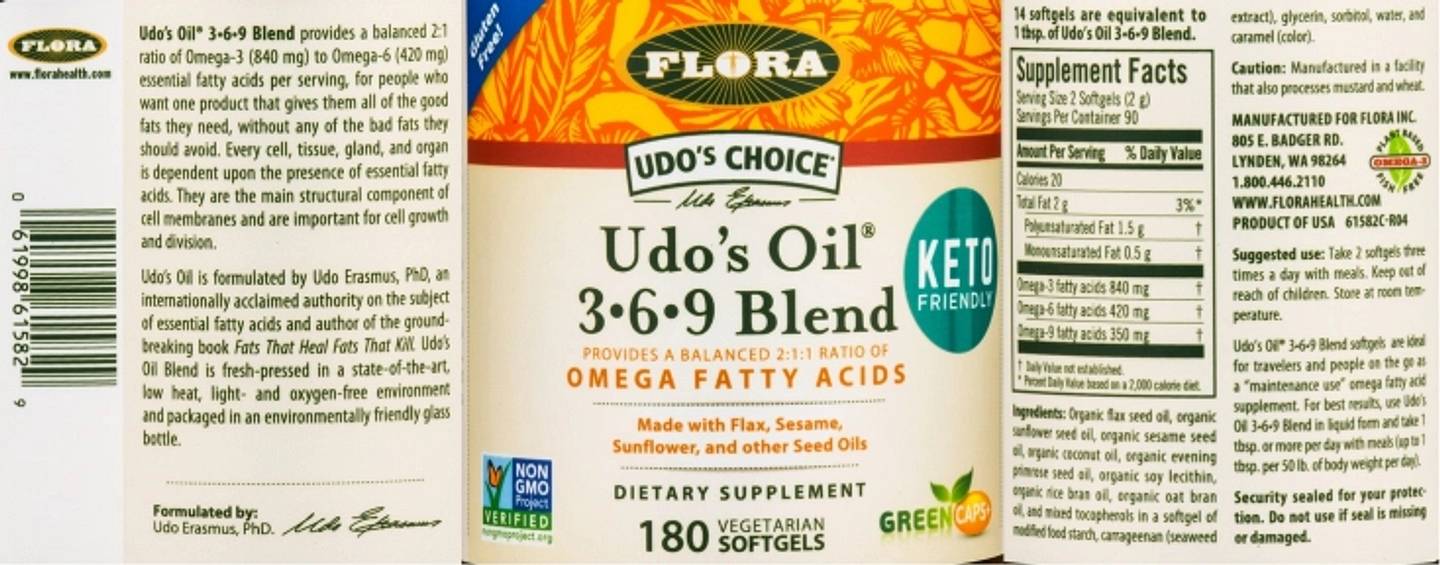 Flora, Udo's Choice, Udo's Oil 3-6-9 Blend label