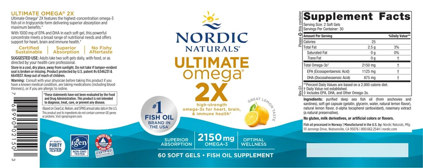 Nordic Naturals, Ultimate Omega 2X label