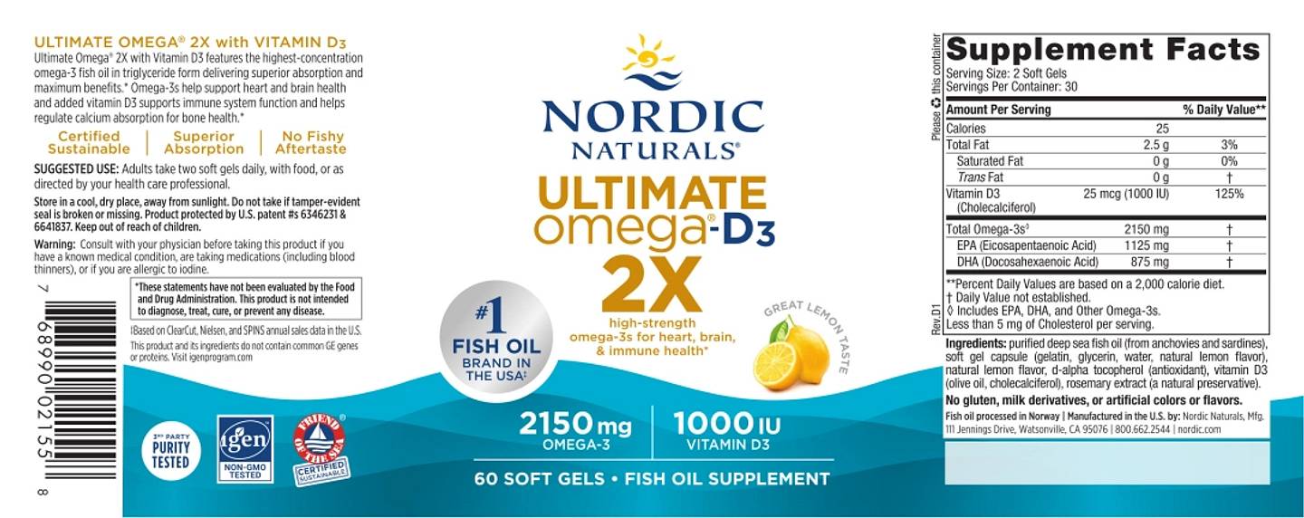 Nordic Naturals, Ultimate Omega 2X with Vitamin D3 label