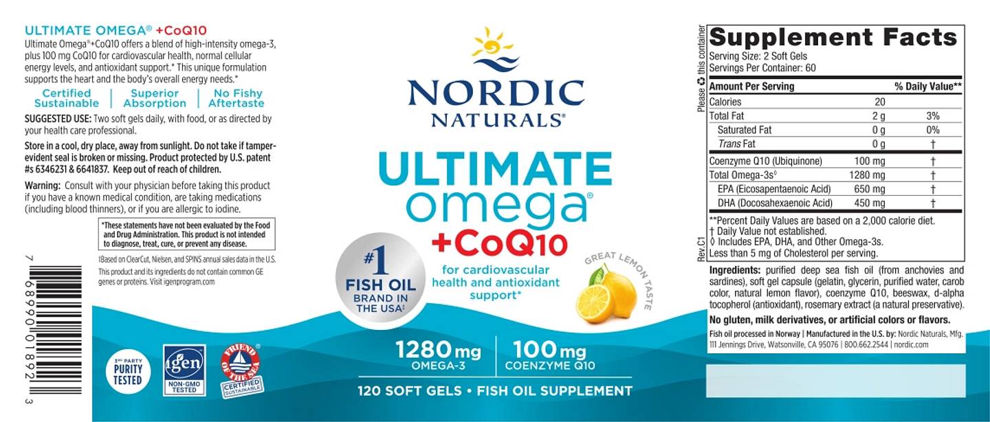 Nordic Naturals, Ultimate Omega + CoQ10 label