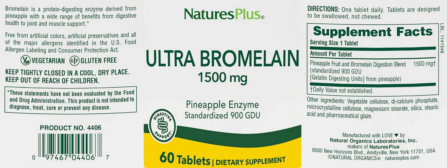 NaturesPlus, Ultra Bromelain label