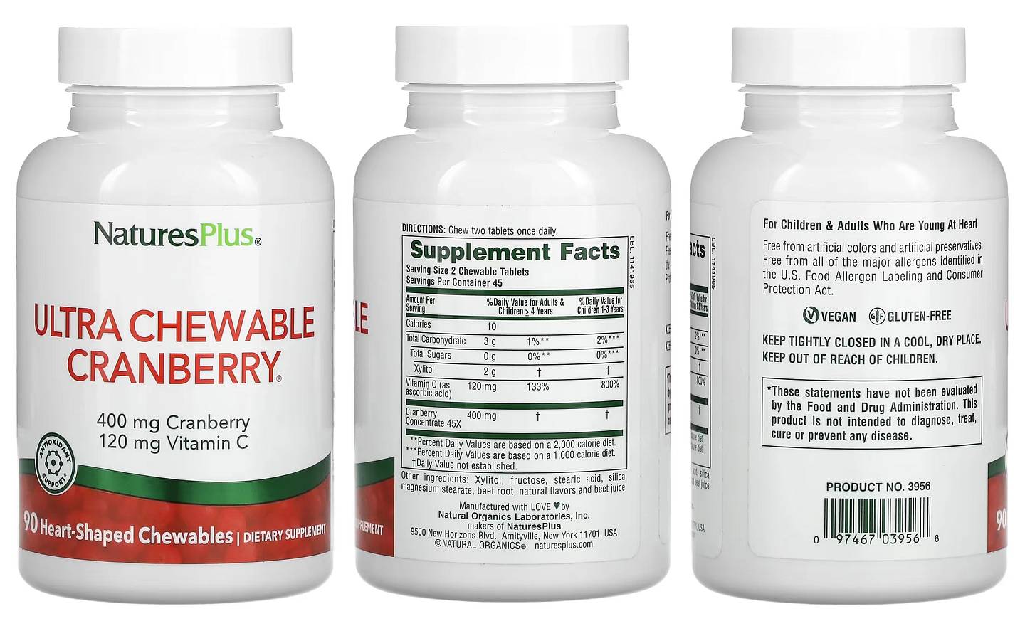 NaturesPlus, Ultra Chewable Cranberry packaging