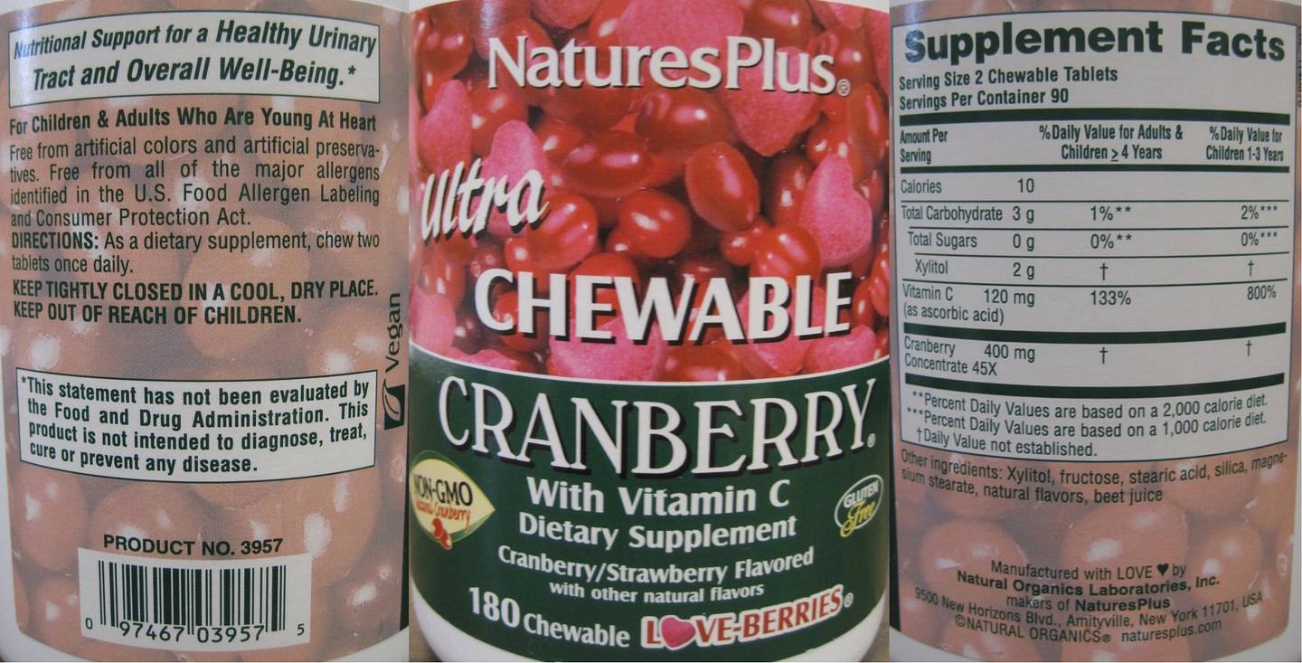 NaturesPlus, Ultra Chewable Cranberry label