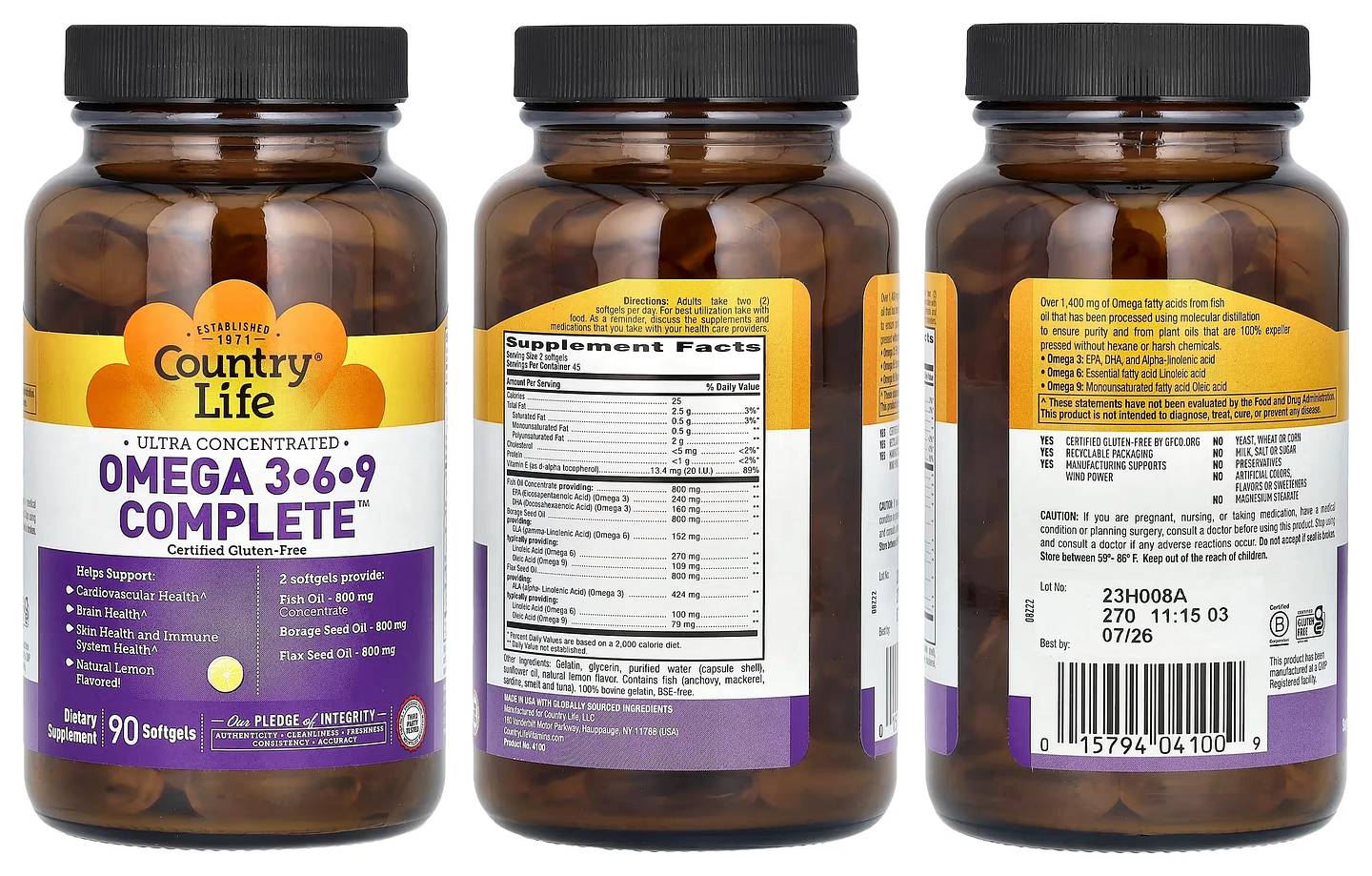 Country Life, Ultra Concentrated Omega 3-6-9 Complete, Natural Lemon packaging