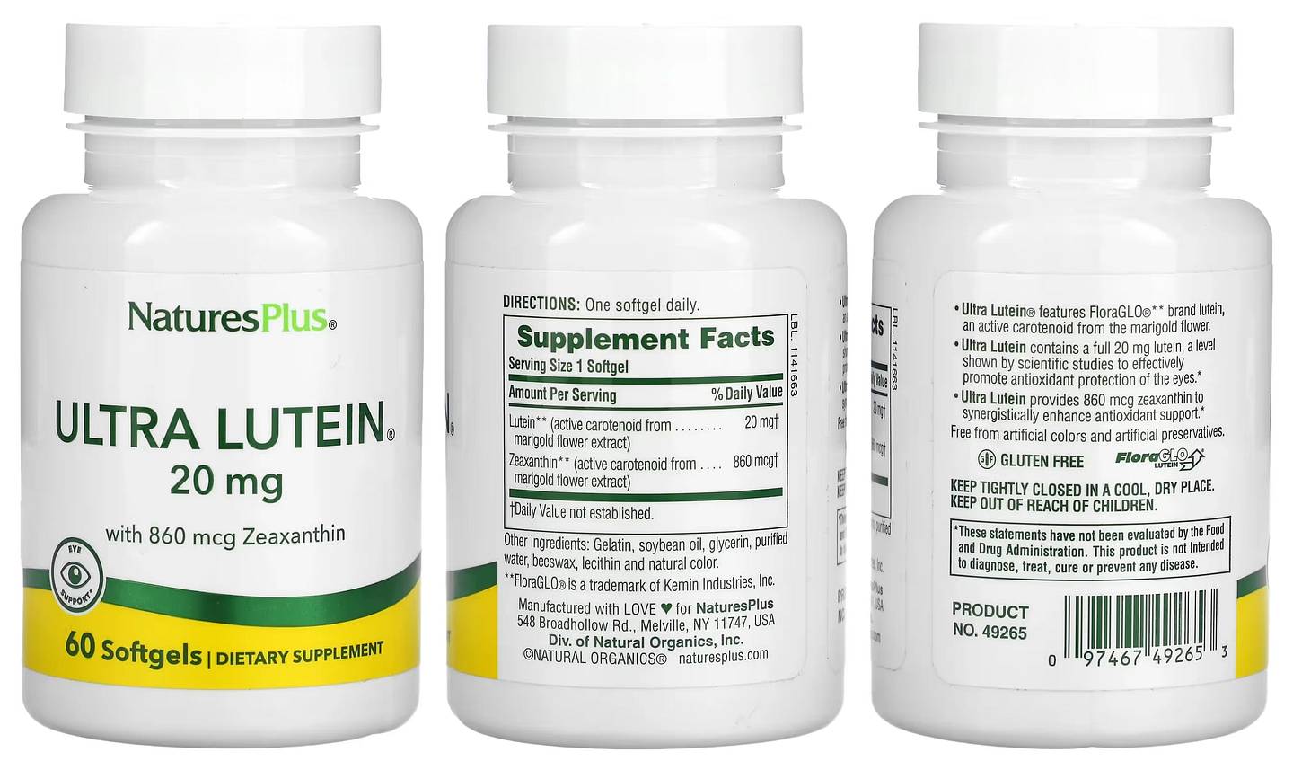 NaturesPlus, Ultra Lutein with Zeaxanthin packaging