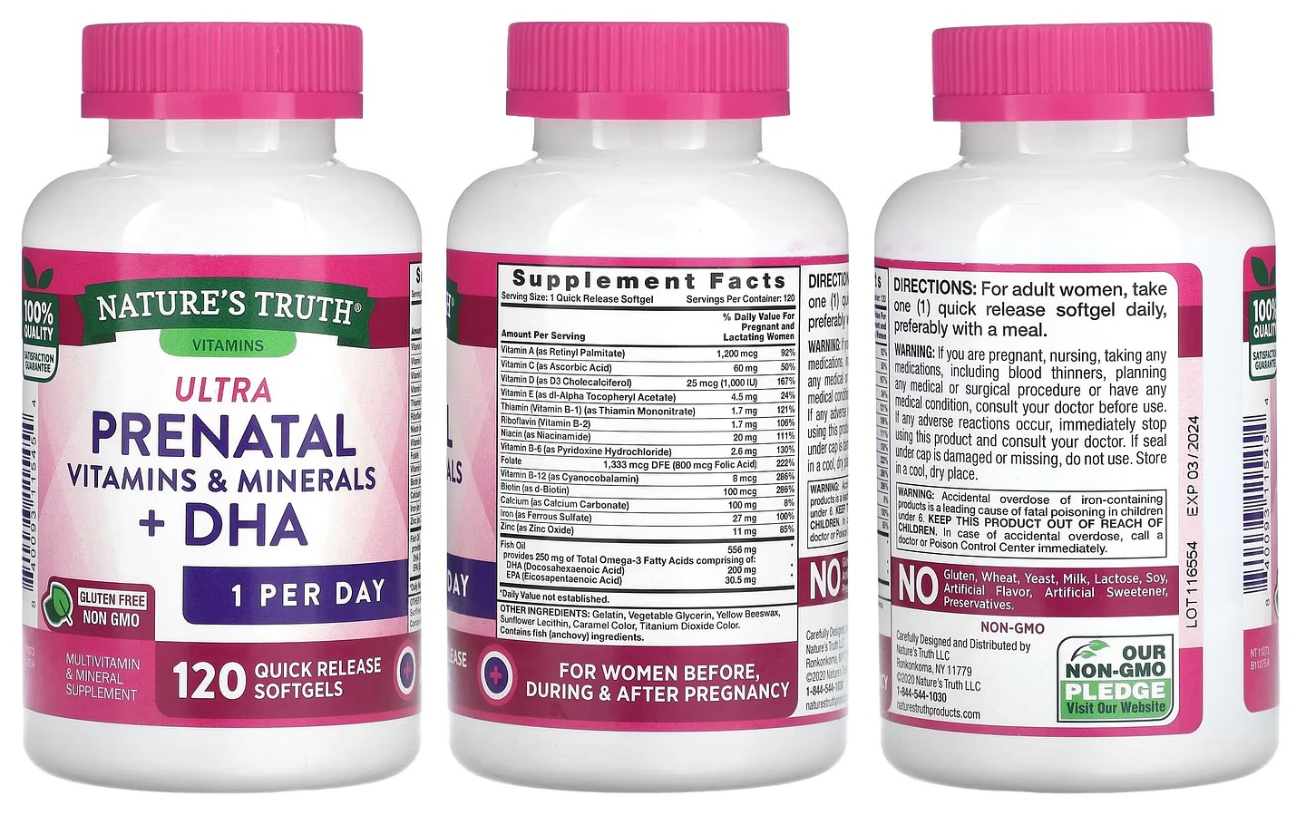 Nature's Truth, Ultra Prenatal Vitamins & Minerals + DHA packaging
